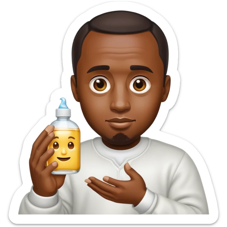 P Diddy as an emoji with baby oil in his hands with a smirk face sticker