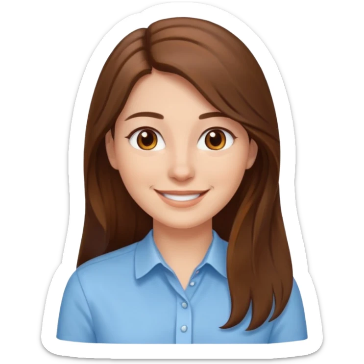 I have long brown hair without fringe, white skin and brown eyes ans I smile sticker