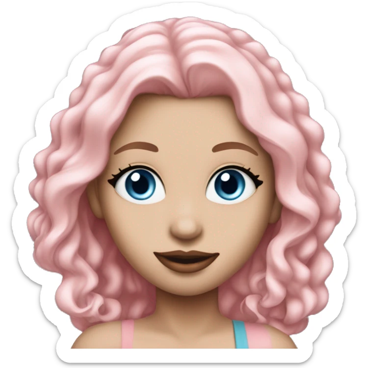 a beautiful girl with fair skin, blue eyes and long soft pink hair, with pink lipstick on her lips. full length sticker