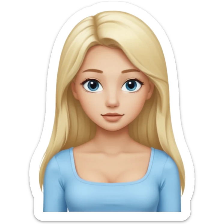 pretty girl blonde long hair makeup baby blue skin tight square neckline long sleeve top sticker