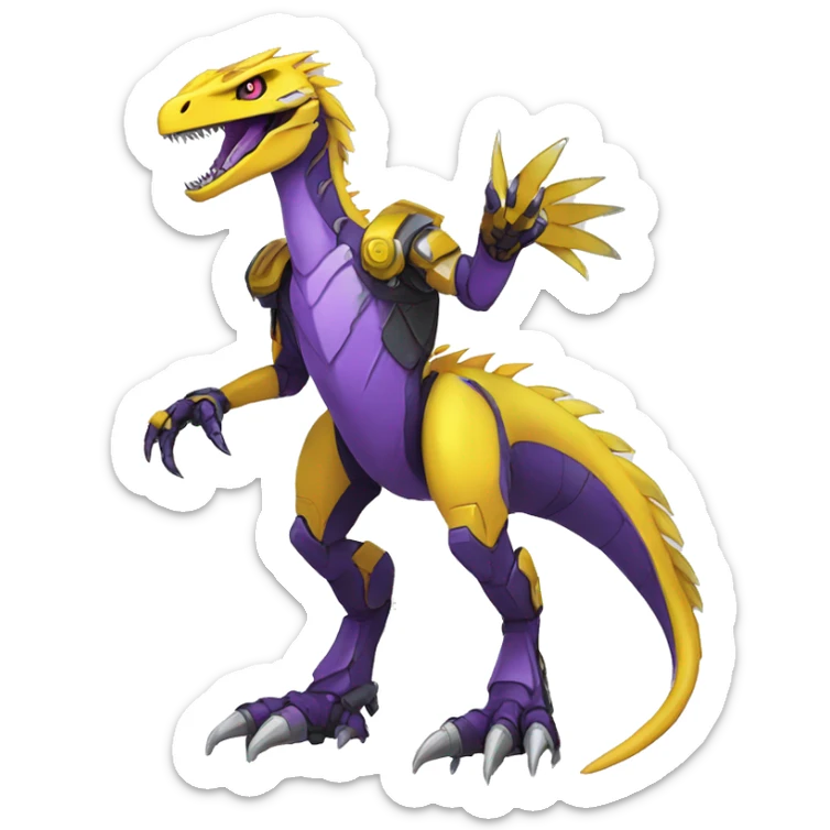  Edgy Purple Yellow Digimon-Fakemon-Velociraptor-Dragon-Mecha full body sticker