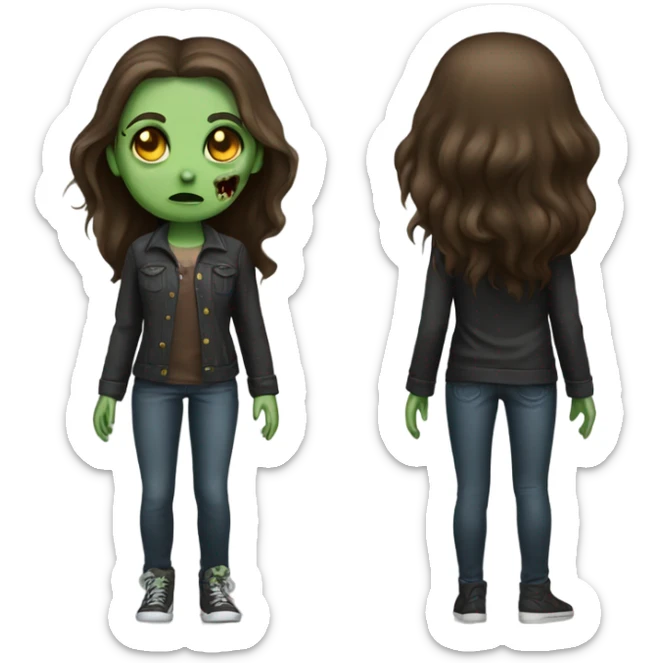 girl zombie with brown hair long and a long sleeve black sticker