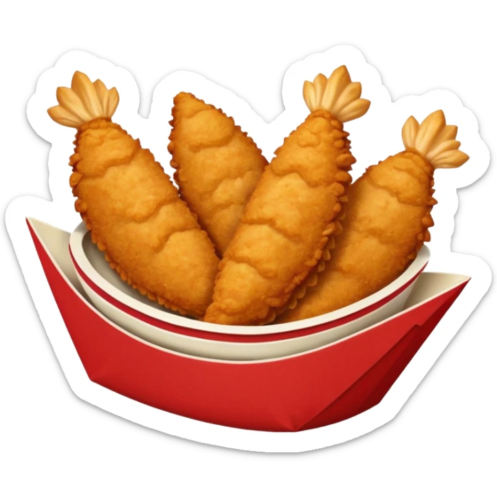 Five delicious breaded irregular chicken tenders in a red paper food boat sticker