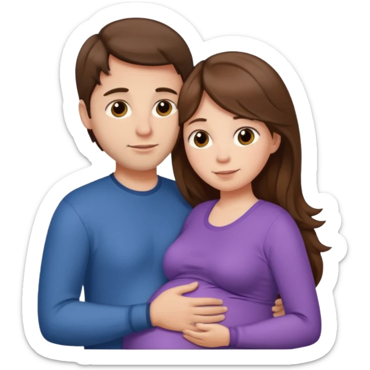 

“Pregnant woman with long brown hair and fair skin and man with short brown hair and fair skin hugging each other.”

 sticker