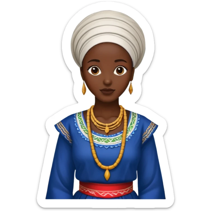 African woman standing by the riverside, traditional clothing sticker