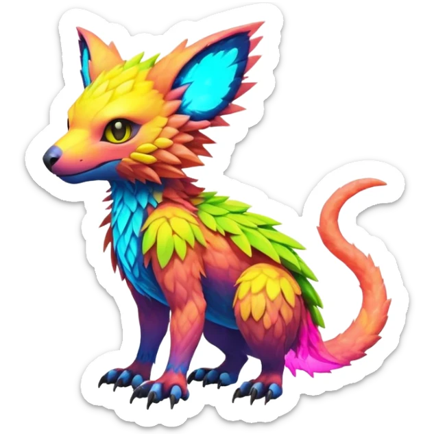 Tropical lush warm-colored modern colorful neon-colored Fakémon-Digimon-Trico-creature sticker
