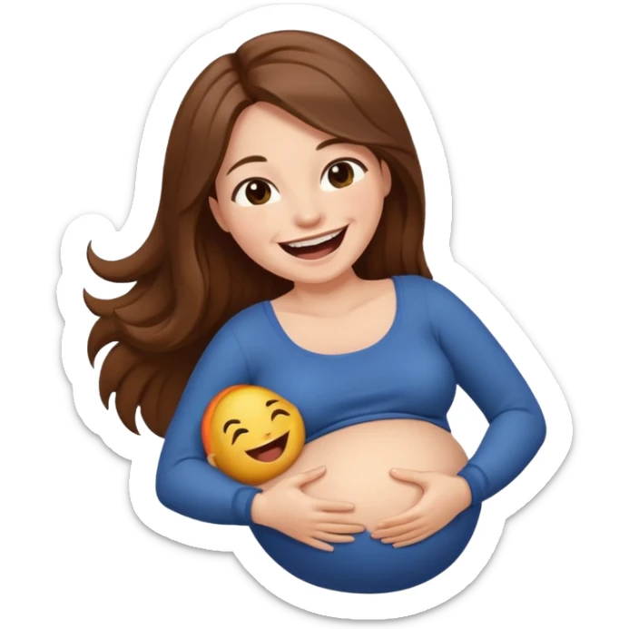 Long brown hair woman laughing so hard that she’s holding her belly sticker