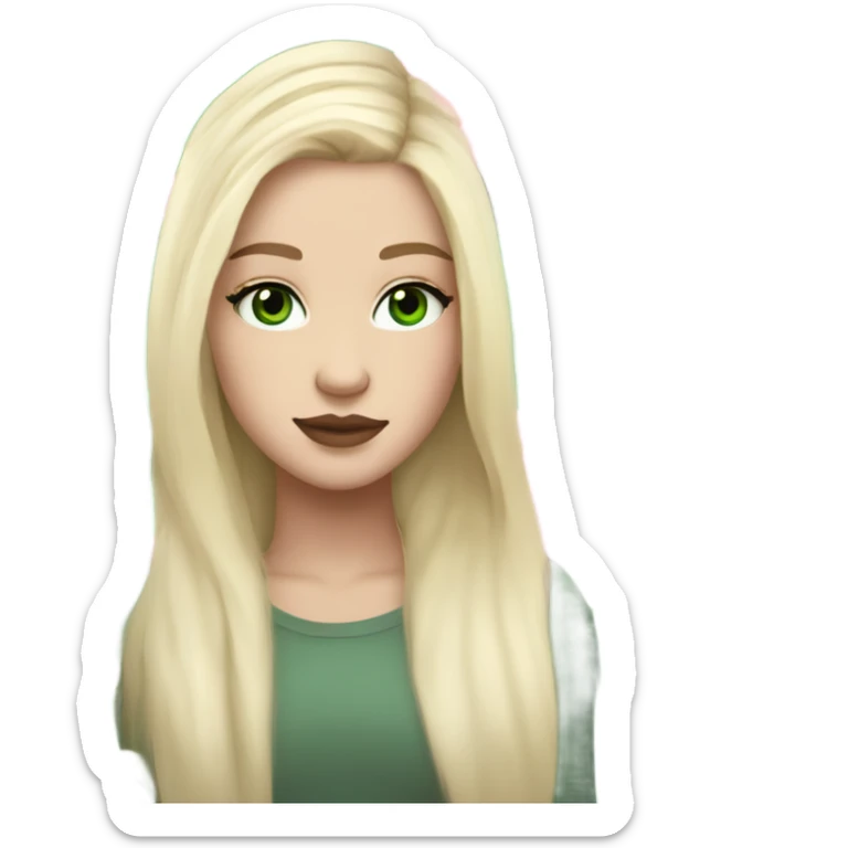 White girl with long light blonde hair and green eyes with light pink peonies in hair white skin light pink lips sticker