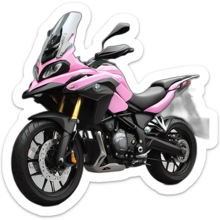 Moto benelli trk 502 X color rosa con maletas moto mujer conductora sticker