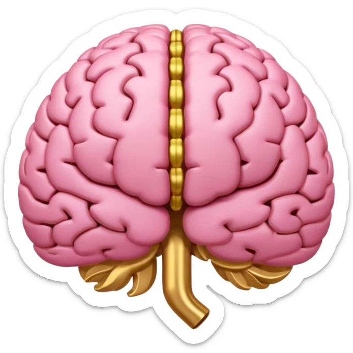A pink brain with elegant golden details and accents. In the center of the brain type "1 EU" sticker
