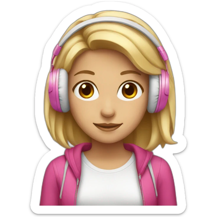 blonde girl, brown eyes, pink headphones sticker