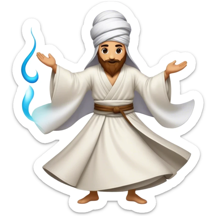 Cinematic Realistic Whirling Dervish Pop Culture Emoji, showcasing a mystical portrayal of traditional Sufi dance rendered with fluid textures and dynamic, spiritual lighting. sticker