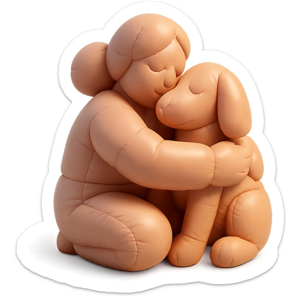 Woman hugging dog sticker