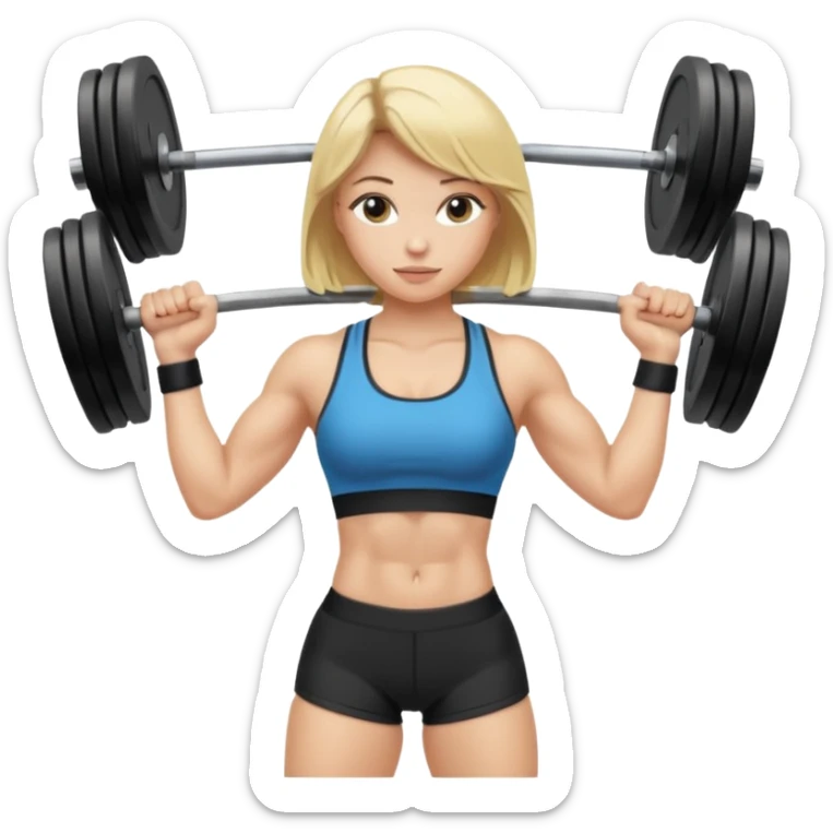 blondes Mädchen mit Zopf, muskulös, im Gym-Outfit, hebt Gewichte sticker
