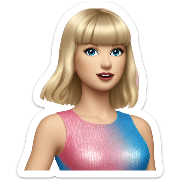 Full body taylor Swift holding microphone and wearing pink and blue body suit with long straight blonde hair and bangs sticker