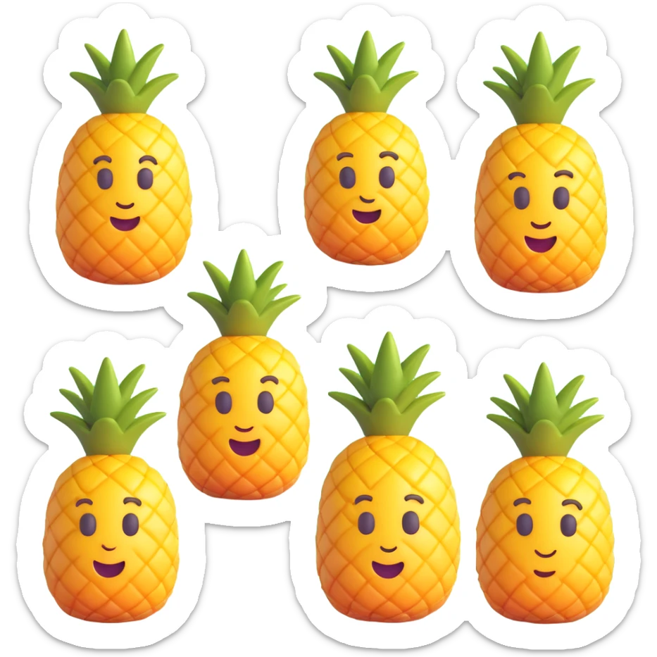 3D emoji style, realistic and vivid pineapple icon without eyes, nose, or mouth, no background sticker