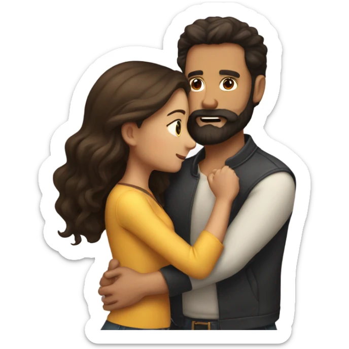 Man with dark hair and dark beard kissed beautiful girl with brown hair  sticker