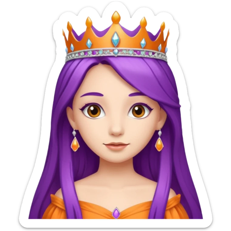 Princesses with long Purple Hair in Gown with Tiara, orange dress sticker