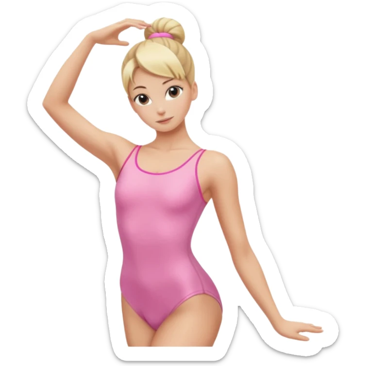 Blonde Women with Bun, Ballet Dancer – sleek blonde bun, pink leotard, graceful posture. sticker