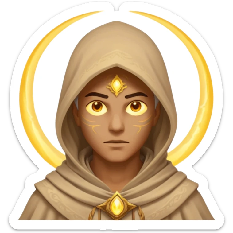 desert sand mage portrait, head and shoulders only, mystical hood, swirling sand aura, glowing eyes, fantasy vibe, 3D cartoon, mobile game icon style, clean background, no text, no watermark
 sticker