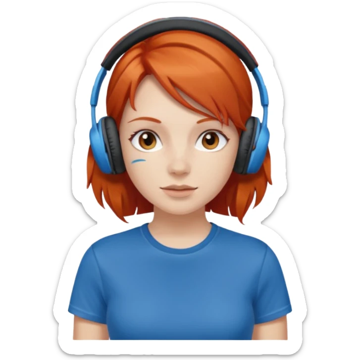 redhead skin white girl with deportive t shirt and headphones sticker