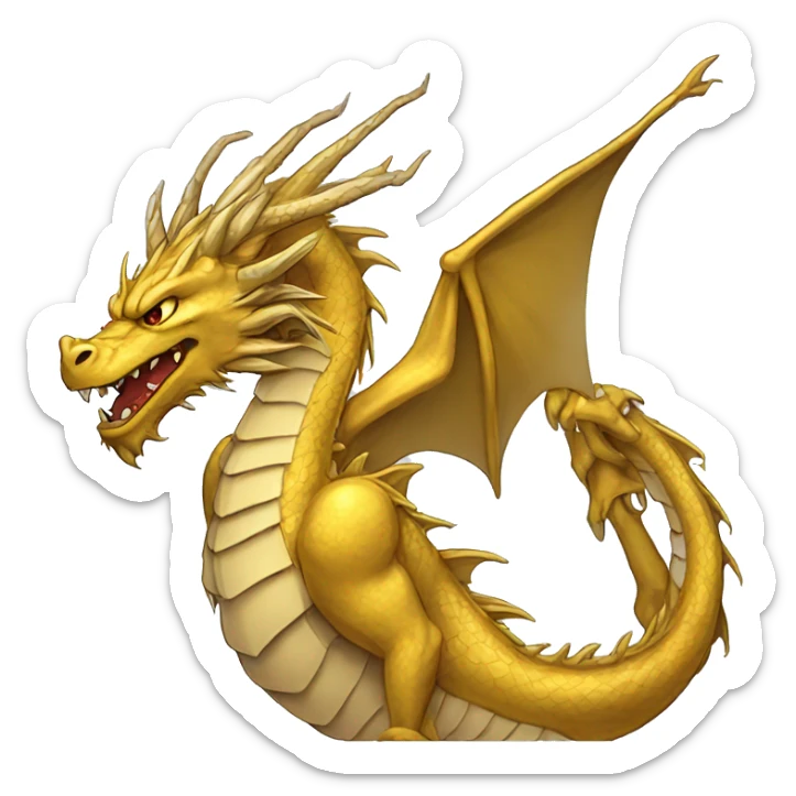 A golden dragon portrait. Very angry and looking left side. Anime style. Very very simple draw. sticker