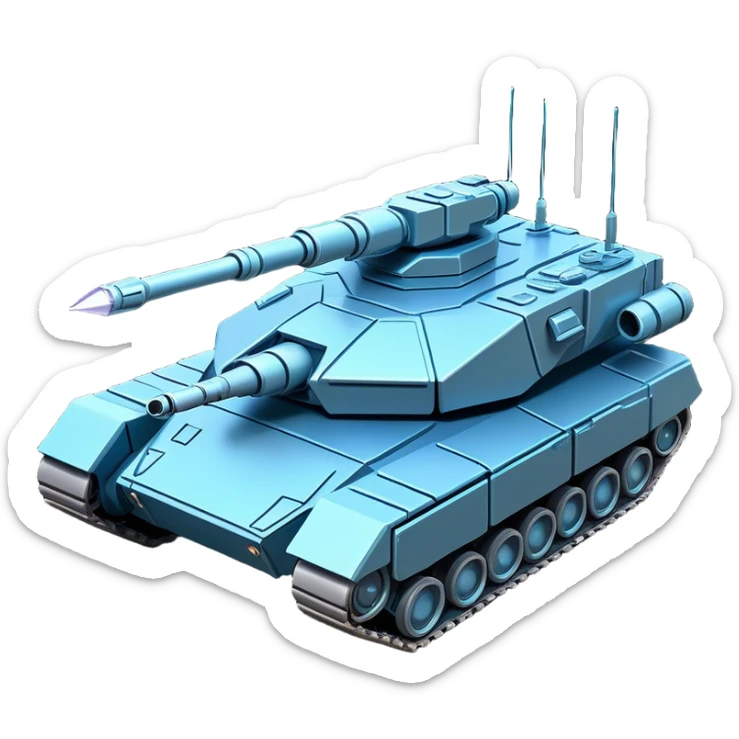Clash of Clans aesthetic: Cinematic Playful Space Tank Emoji, rendered in a 3D vector-style similar to standard emojis with minimal shading and bold, simplified shapes. A robust, isometric armored vehicle with sleek futuristic plating and energy cannons, softly glowing with a high-tech cosmic combat charm. Simplified yet unmistakably iconic, highly detailed and consistent, glowing with a soft radiant shine and high gloss. Stylized with a touch of intergalactic warfare and a soft glowing outline, capturing the essence of a futuristic battle machine with a friendly, playful spirit! sticker