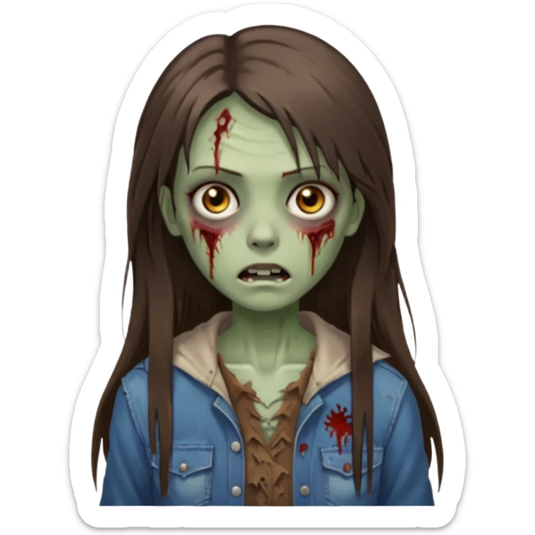 a zumbi girl with long brunette straight hair and light brown eyes sticker