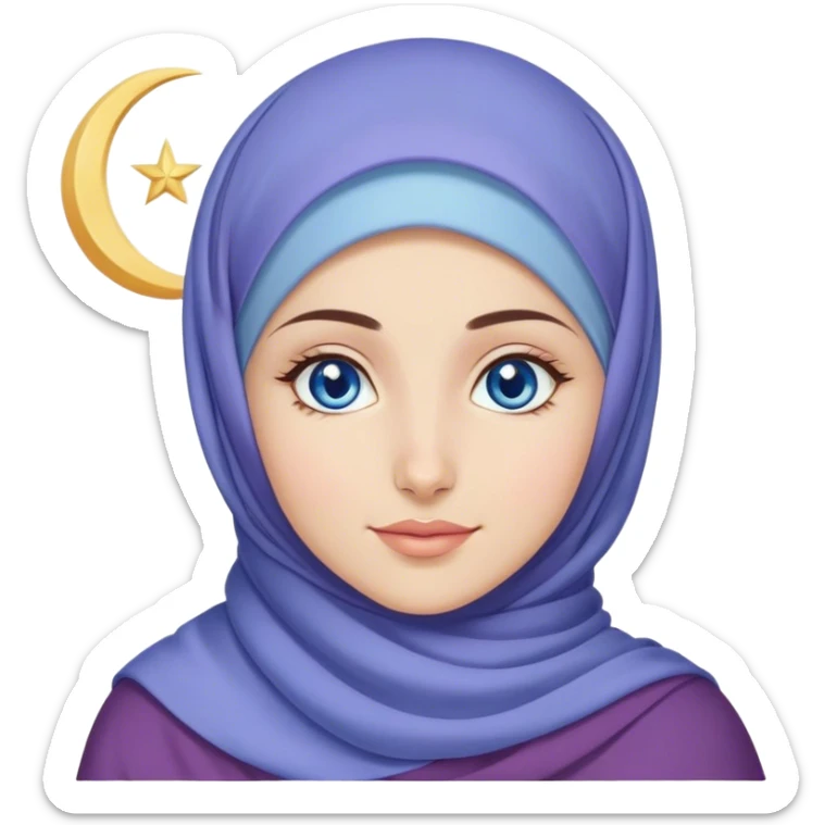 Turkish beautiful finish Konya girl blue eyes with lila color and ramadan moon hijab  sticker