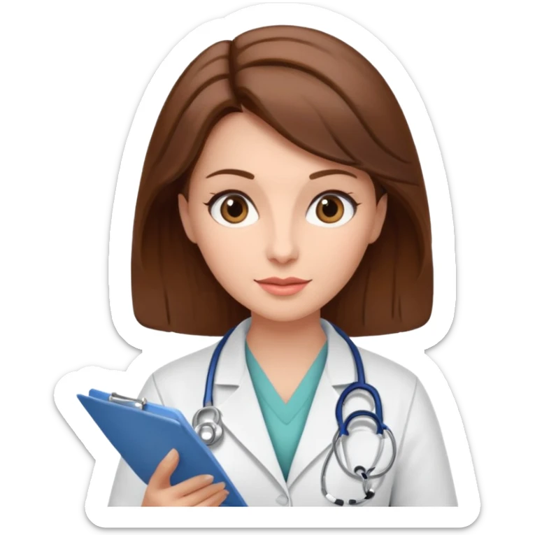A female doctor in her 50s with brown hair reviewing a medical chart. sticker