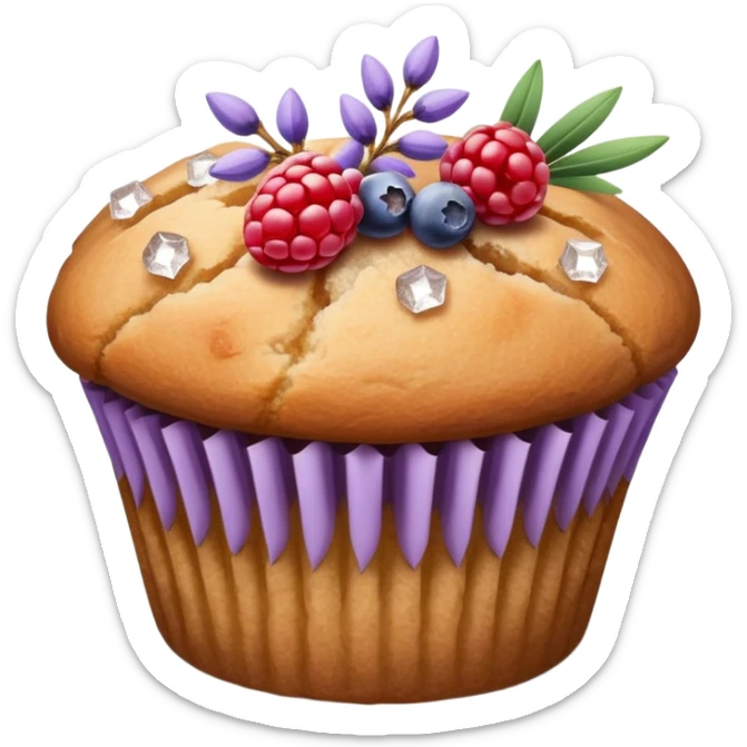 Lavender flower sprigs on a muffin with berries and sugar crystals without frosting  sticker