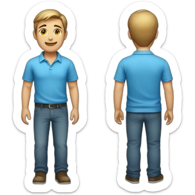 Full body picture of a male in a blue shirt sticker
