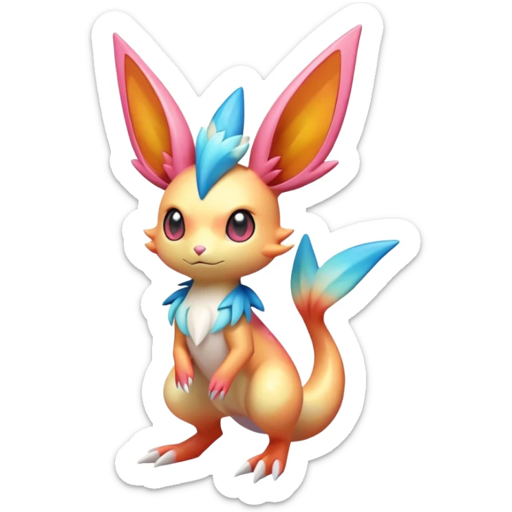 Colorful Shiny Exotic Victini-Salandit-Aurorus-Sylveon-Fakémon-hybrid-creature (full body)  sticker