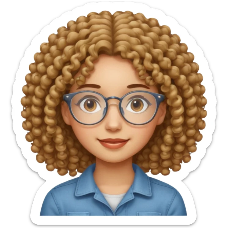 Curly-haired girl with clear glasses, a gentle smile, and a calm energy. sticker