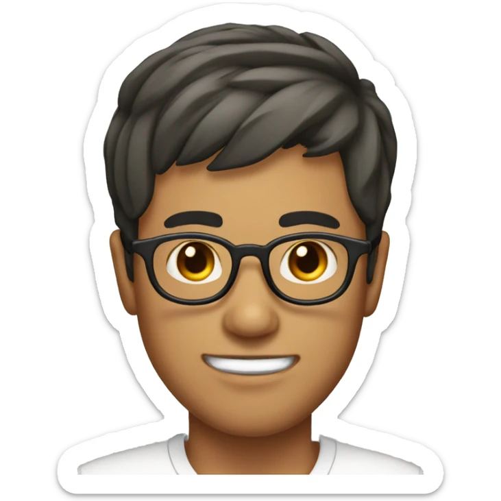 male, olive skin, short korean mid part hair, round glasses, trimmed beard sticker