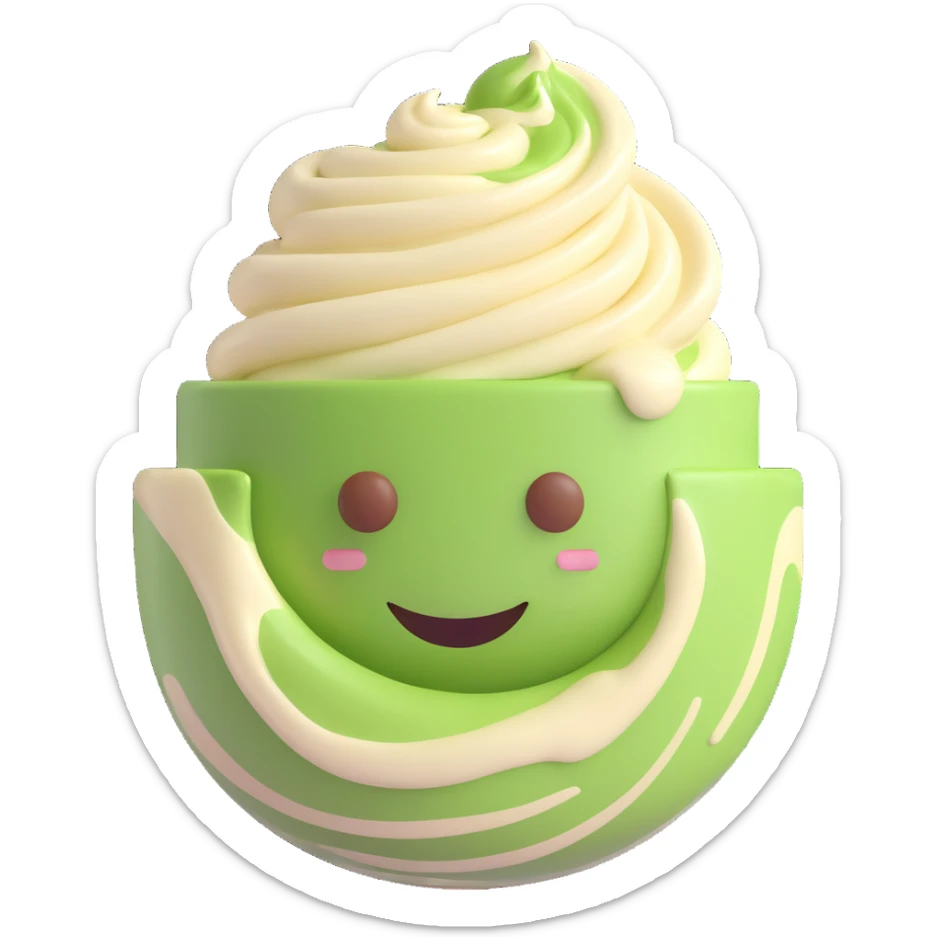 vanilla matcha 3D emoji style swirled green and cream glossy look sticker