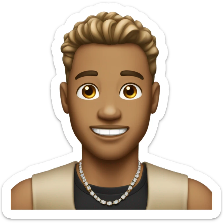 tan male with a hair fade wearing a black shirt wearing diamond chain with diamond grillz sticker