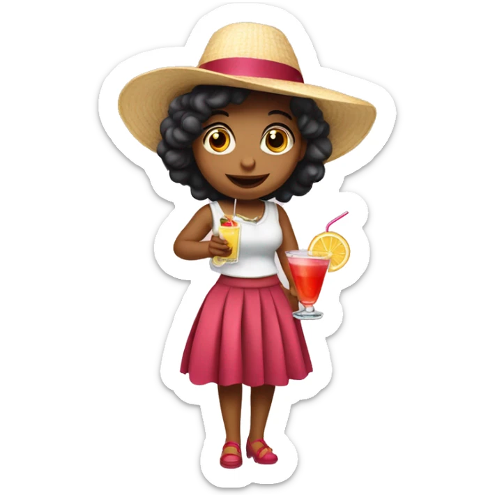 A little miss in a skirt wearing a hat and drinking a cocktail sticker