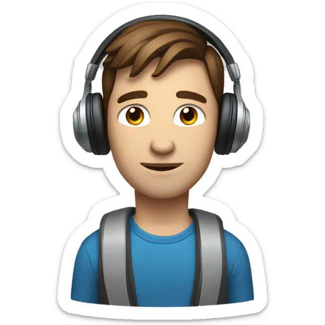 Male with brown hair and blue eyes Listening to music on headphones. sticker