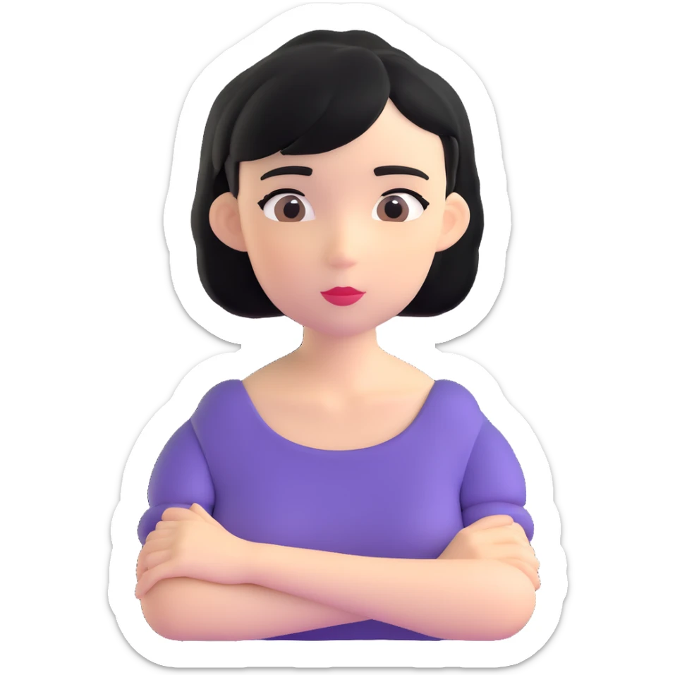 chica con pelo negro corto por los hombros, expresión pensativa sticker