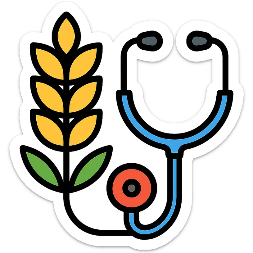 wheat stalk and medical stethoscope merged into one color outline icon sticker