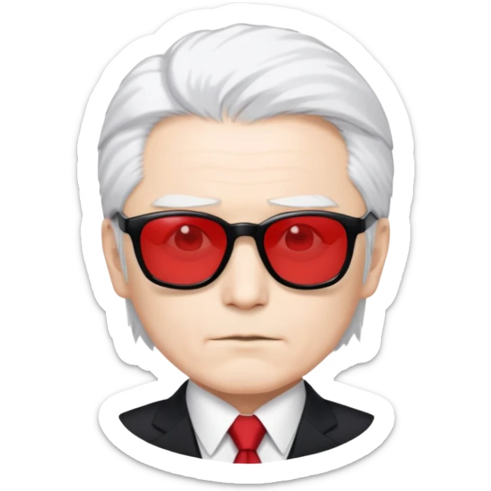 Satoru Gojo from Jujutsu Kaisen with white hair, black suit, red tie, and sunglasses sticker