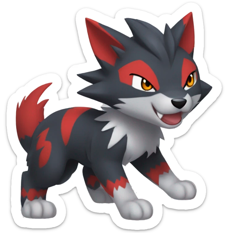 Black Cool Edgy Anthro Quilava Litten Zoroark Zorua Fakémon  with White and Red Edgy markings sticker
