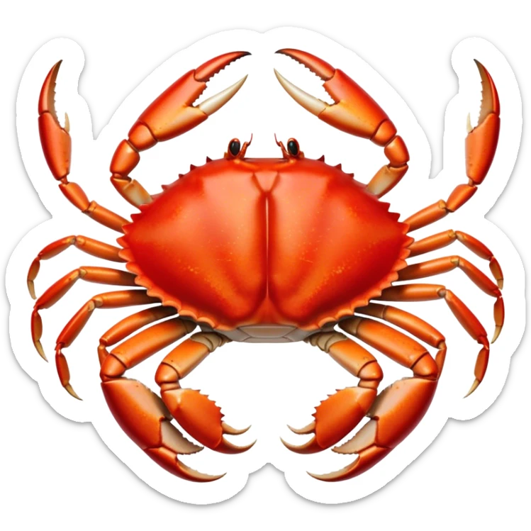 Cinematic rich crab legs, bright red shell glistening, cracked open to reveal tender white meat, warm golden highlights, detailed and delicious. sticker