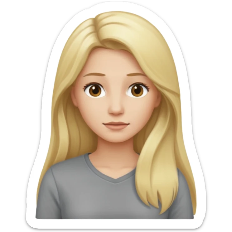 woman with long blonde hair, wear grey shirt sticker