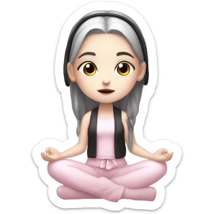 cute white goth girl meditating wearing pale pink, pale pink bow, pale pink wings sticker