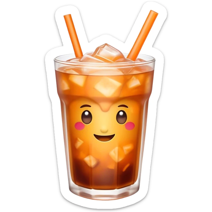 Cinematic Realistic Thai Ice Tea Drink Emoji, depicted as a chilled glass of sweet, creamy iced tea rendered with vivid textures and refreshing, dynamic lighting. sticker