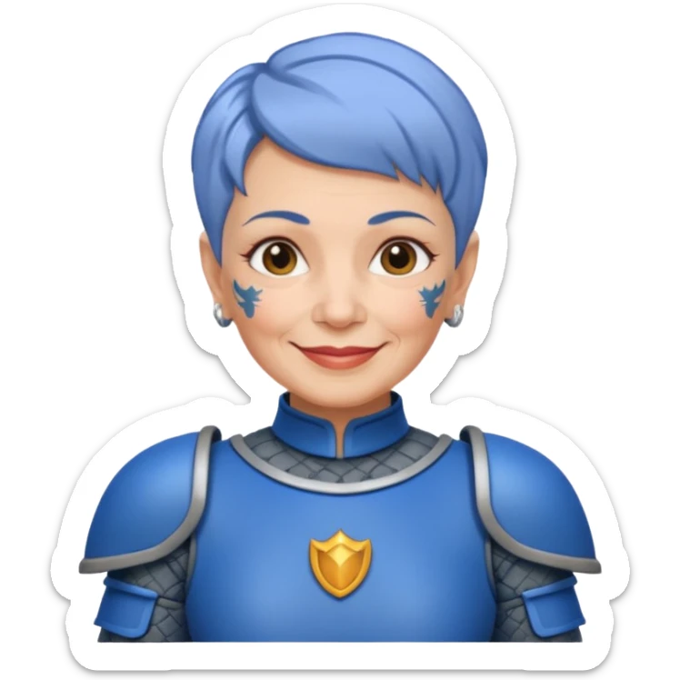 Elderly Tattooed Knights female, with short hair, blue armour sticker