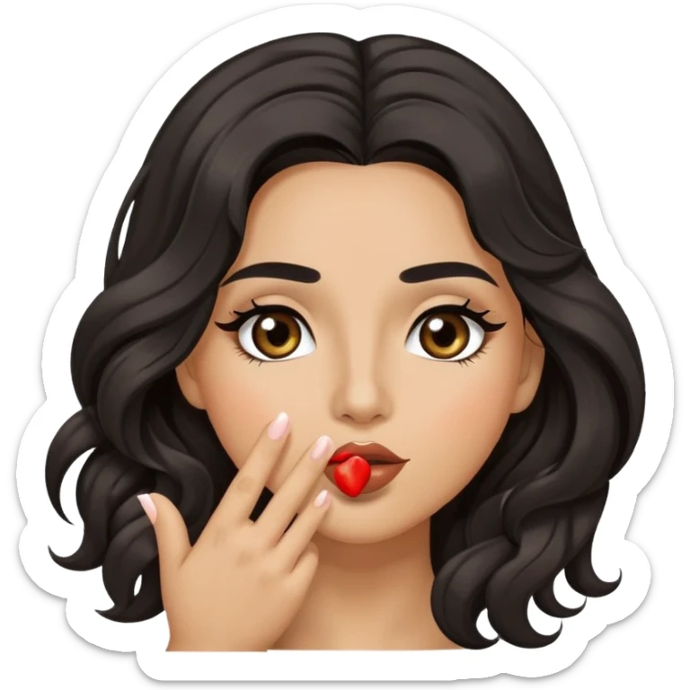 woman with olive skin, brown eyes and long lashes, and long black wavy hair blowing kiss sticker