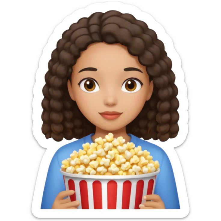 Une fille métisse avec les cheveux lisse qui ce détend avec des popocorn sticker